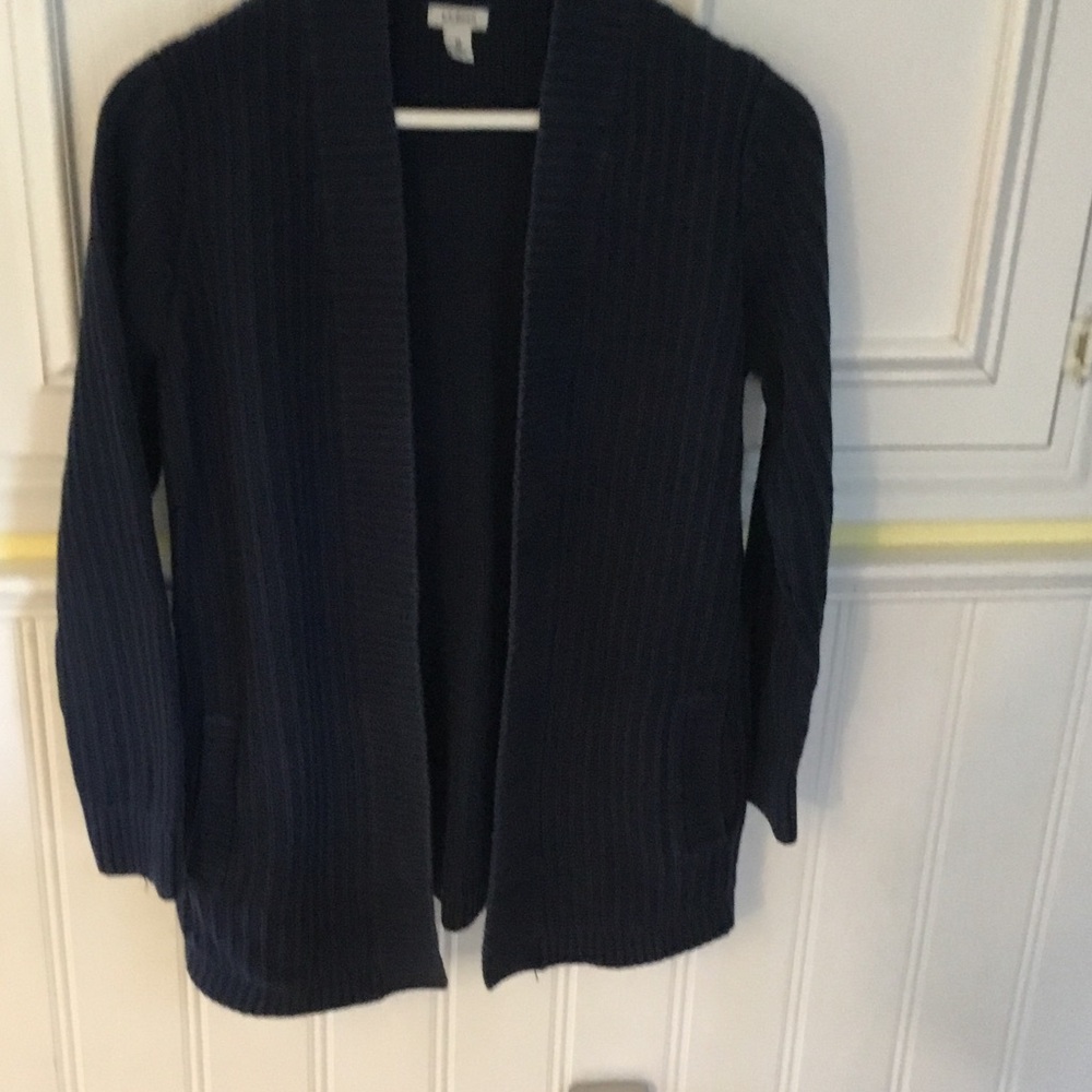 L.L. Bean Navy Ribbed Open-Front Cardigan - Picture 1 of 7